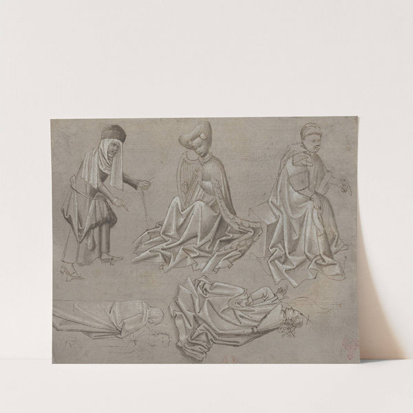Studies for Six Figures (sheet from a model book) (recto) (c. 1450-1460) by German School