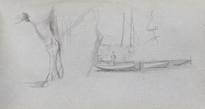 Studies; Horse’s leg, Figure in a Boat, and Profile (1860s)