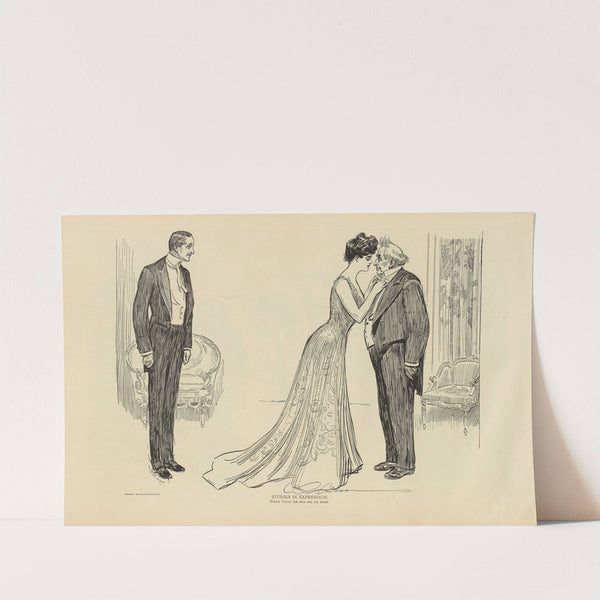 Studies in expression. While Uncle Joe has his tie fixed (1900-1905) by Charles Dana Gibson