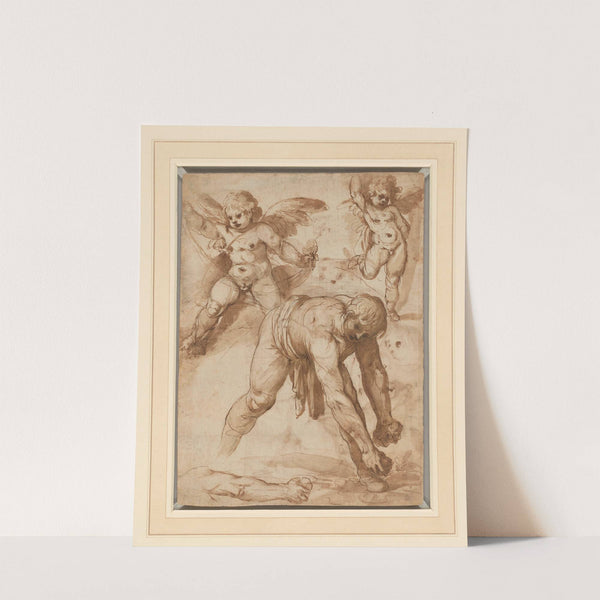 Studies of a Figure Bending Over, Two Putti, and an Arm by Cesare Rossetti