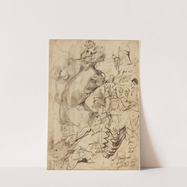 Studies of a Sculpture of a Male Nude, Vertebrae_and Gesturing Figures by Bartolomeo Passarotti