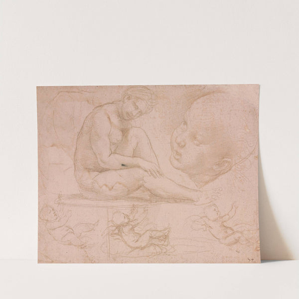 Studies of a Seated Female, Child's Head, and Three Studies of a Baby by Raphael