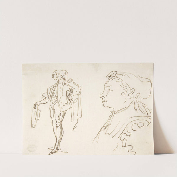 Studies of a Standing Man Holding a Hat and Profile of a Girl Looking Left by Luis Paret y Alcázar