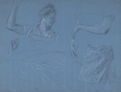 Studies of a woman, her hands and arms and drapery