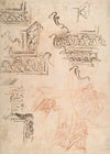 Studies of Architectural Moldings, of the Virgin and Child with a Kneeling Saint, and of Two Angels Supporting Frames
