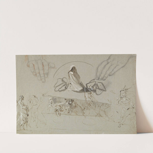 Studies of Fairies with a Pair of Hands (possibly representing the Opening of Pandora's Box) by William Lock the Younger