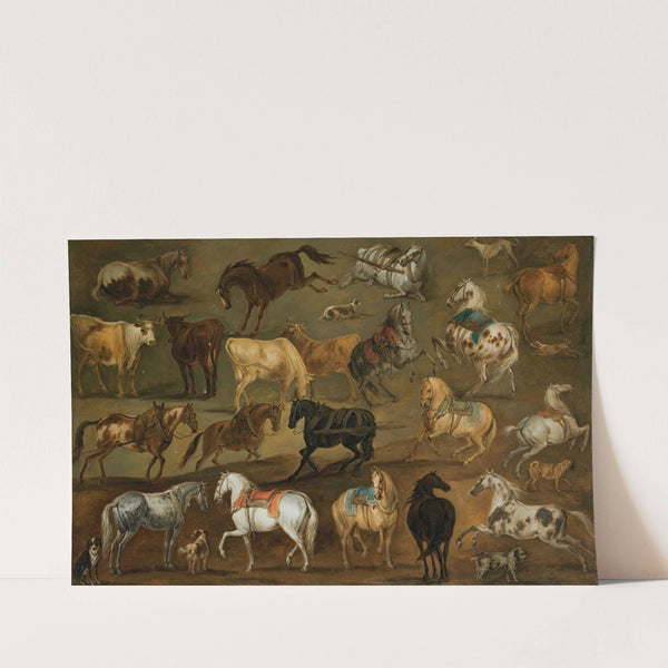 Studies of horses, cows and dogs by Adam Frans van der Meulen