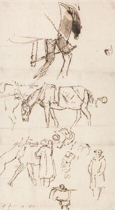 Studies of Horses, Men and Carriages