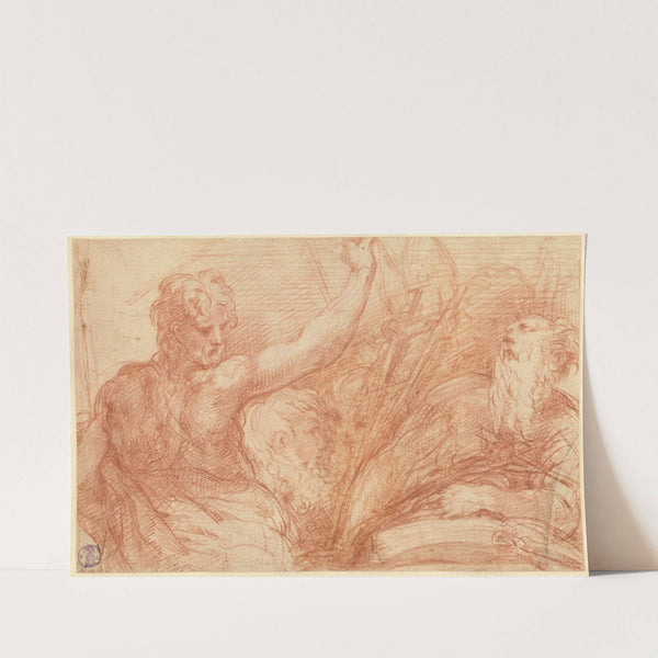 Studies of Saints John the Baptist and Jerome, a Crucifix, and Various Heads by Parmigianino