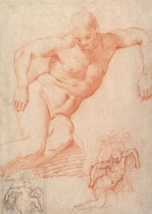 Studies of the Dead Christ supported by an Angel, with subsidiary studies for the same composition — size preview