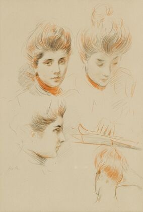 Studies of the head of a young woman