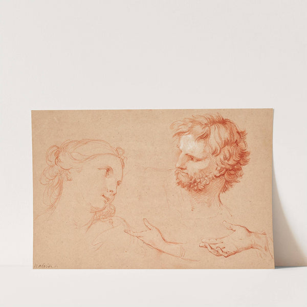 Studies of the heads of a woman and of a bearded man and studies of hands by Charles-Joseph Natoire