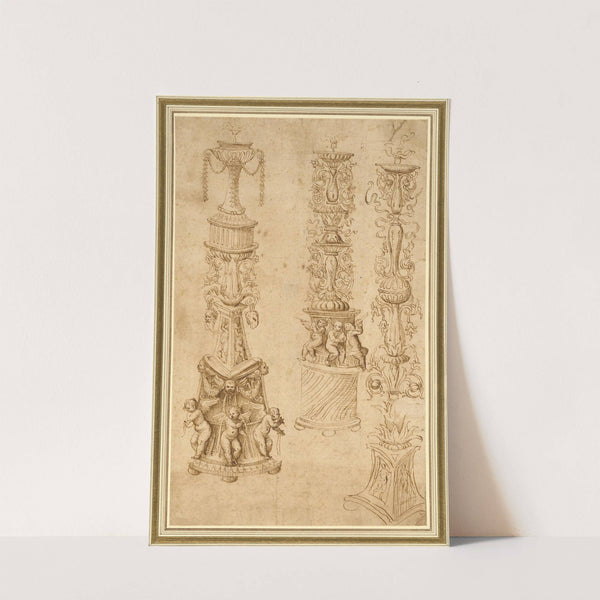 Studies of Three Candlesticks by Domenico Campagnola