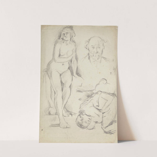 Studies of Three Figures, Including a Self-portrait (circa 1883) by Paul Cézanne