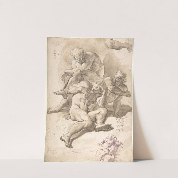 Studies of Three Naked Men, a Right Arm and a Nude Figure Supported by Another by Paolo Pagani