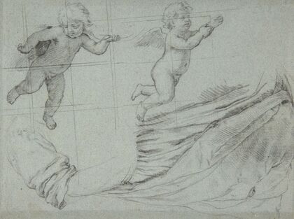 Studies of Two Flying Putti and of Drapery