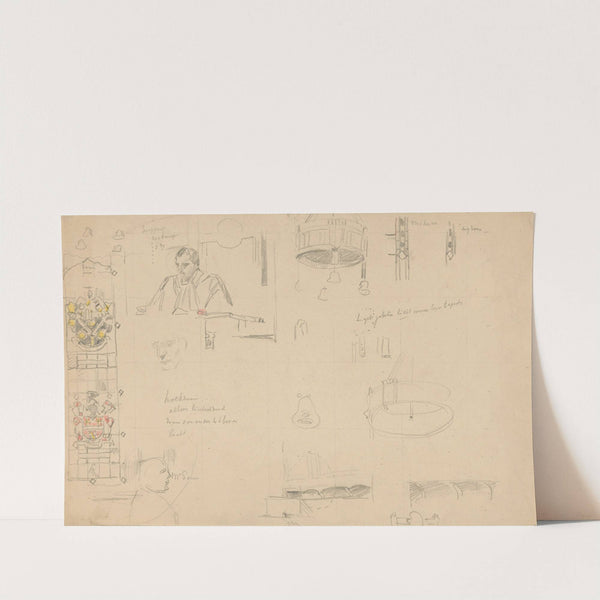 Studies van glas-in-lood en interieur voor het schilderij van de Nederlandse rechtbank in Londen, juni 1942 by Anton Abraham van Anrooy