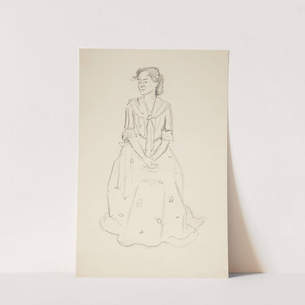 Studium kobiety w długiej sukni siedzącej z rękami złożonymi na kolanach by Ivan Ivanec