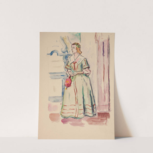 Studium postaci młodej kobiety (aktorki) w stroju historycznym stojącej w Przedpokoju sali Stołowej Pałacu w Podhorcach by Ivan Ivanec