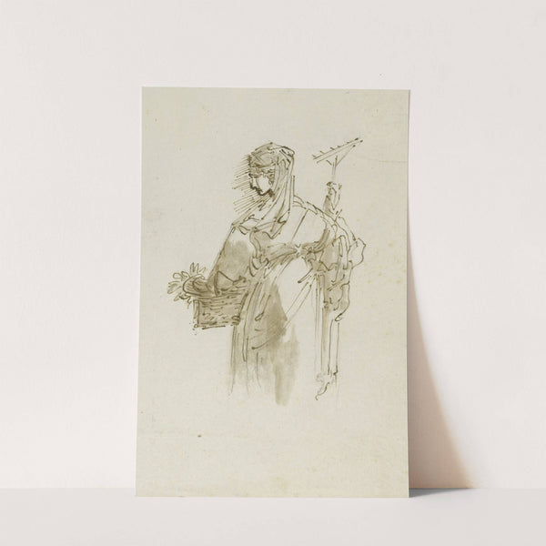 Study figure for a Peasant woman holding a basket and rake by Giuseppe Bernardino Bison