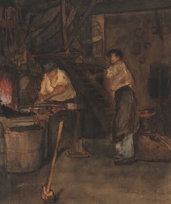Study for The Blacksmith’s Shop; Remembrance of Le Tréfort (1854)