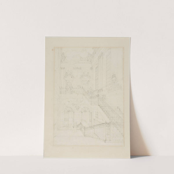 Study for The Hall and Staircase, British Museum, from Microcosm of London (c. 1808) by Augustus Charles Pugin