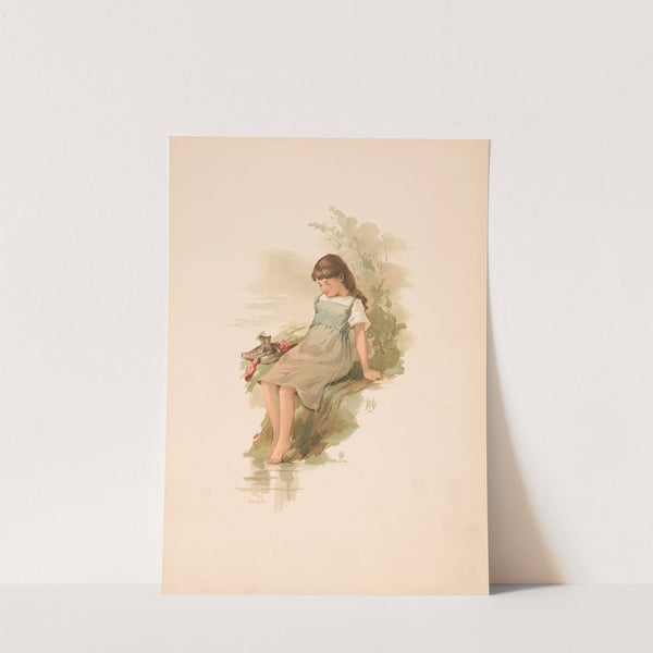 Study. Girl seated on a mossy bank (1886) by Louis Prang & Co.