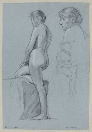 Study of a Female Nude, Sitting Female Nude, Study of a Head (1889)