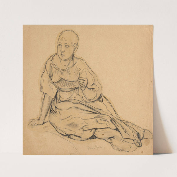 Study of a girl sitting on the ground (1888) by Hans Thoma