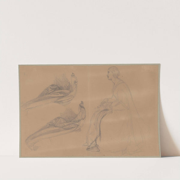 Study of a lady playing a lute and drapery for the painting 'The Upbringing of Sigismund Augustus' by Józef Simmler