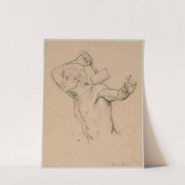 Study of a Male Nude Raising a Hammer, Bust Representation (1882) by Hans Thoma