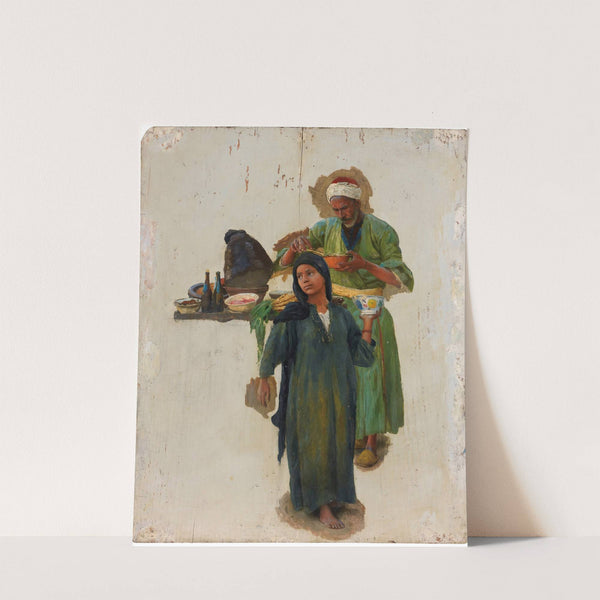 Study Of A Man And A Girl Holding A Bowl by Ludwig Deutsch