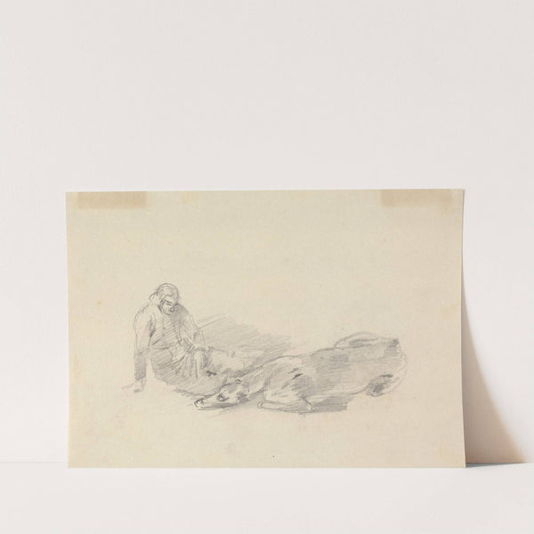 Study of a man reclining beside a horse lying down by Sawrey Gilpin