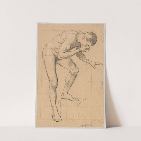 Study of a naked man leaning over a spring and drinking water (1888 - 1904) by Hans Thoma