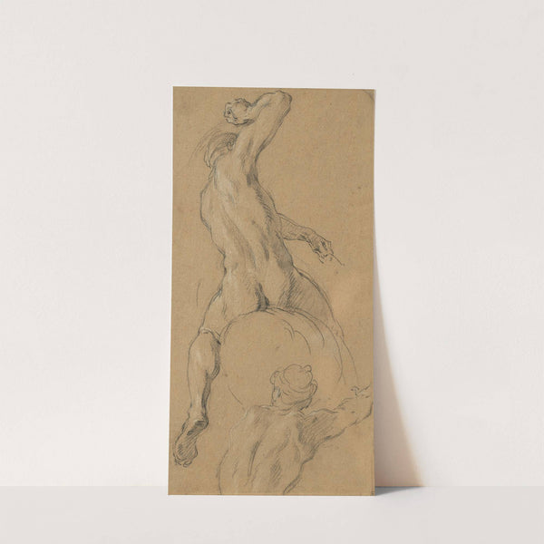 Study of a nude horseman seen from behind, his right arm raised, with a study of another man by François Lemoyne