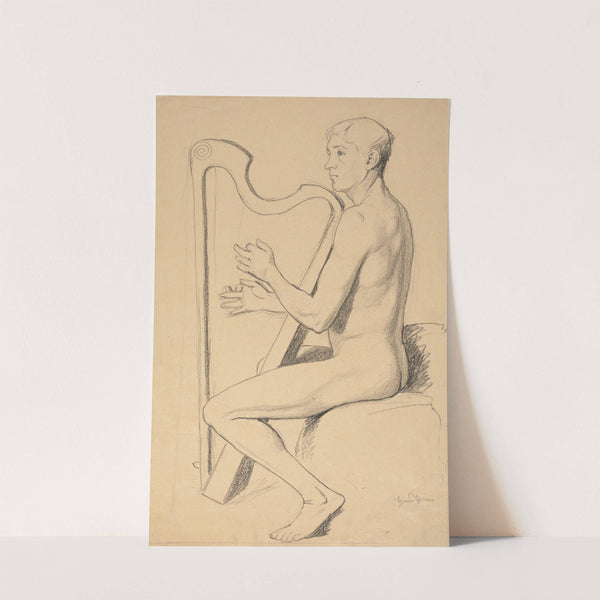 Study of a Nude Young Man Playing the Harp (1905) by Hans Thoma