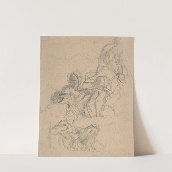 Study of a reclining figure, and a seated figure holding a lyre by Eugène Delacroix