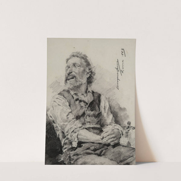 Study of a seated man holding a crucifix by Enrique Serra Auqué