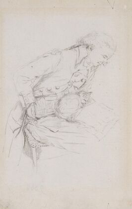 Study of a seated man reading, with a cat on his lap
