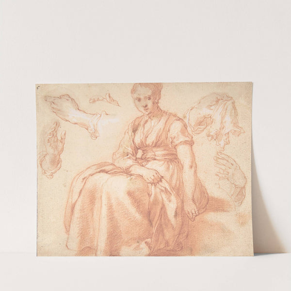 Study of a Seated Woman and Five Studies of Hands by Abraham Bloemaert