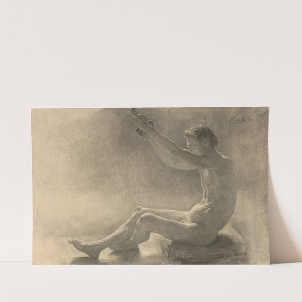 Study of a sitting male nude with arms raised by Jozef Hanula