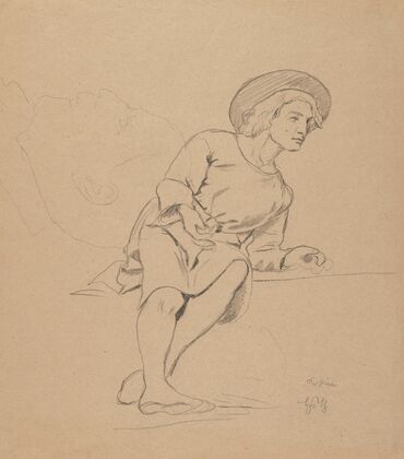 Study of a Sitting Man in a Hat, and a Male Head in Profile (1880)