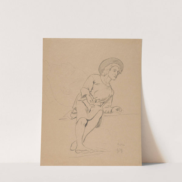 Study of a Sitting Man in a Hat, and a Male Head in Profile (1880) by Hans Thoma