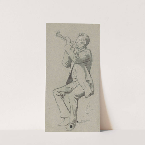 Study of a sitting man playing the trumpet. In the bottom, repetition of the man’s head (1887) by Hans Thoma