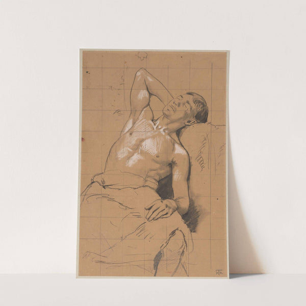 Study of a Sleeping Young Man, Semi-Nude, Seated (1886) by Hans Thoma