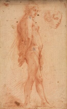 Study of a Standing Male Nude, with a Study of Head in Three-Quarter Profile — size preview