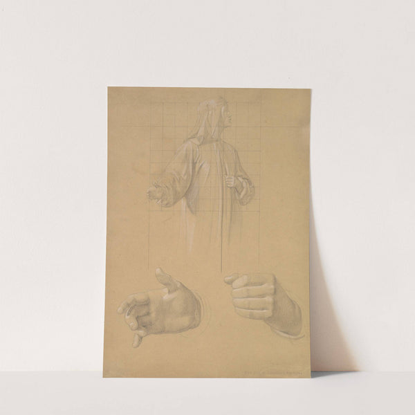 Study of a Standing Man with Headcloth and Two Studies of his Hands (early to mid-19th century) by Friedrich Wilhelm Schadow