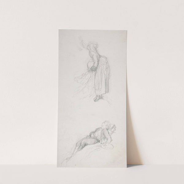 Study of a standing woman with a sitting man; study of a resting artist by François-Claudius Compte-Calix