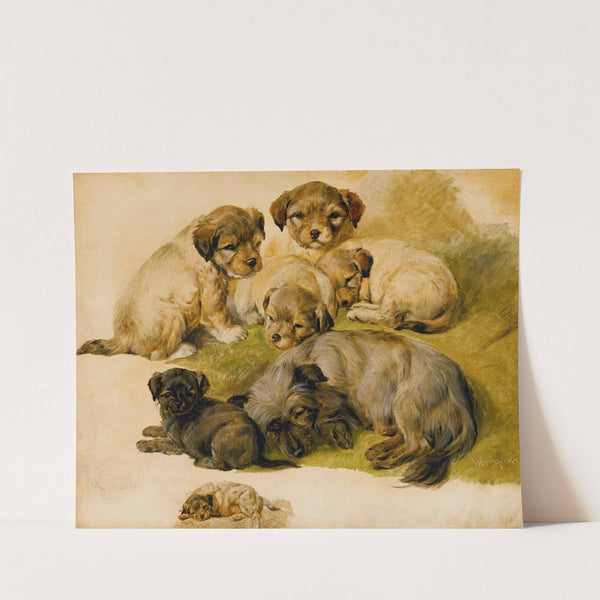 Study Of A Terrier And Puppies by Circle of Sir Edwin Henry Landseer