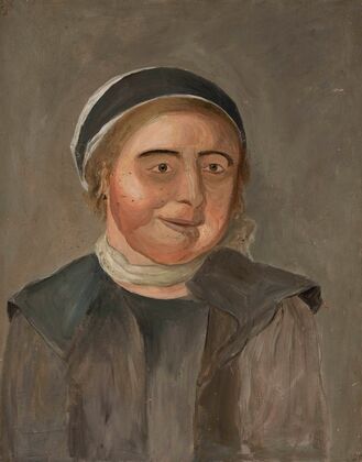 Study of a woman in a black and white cap